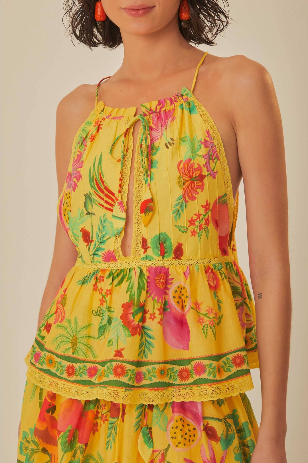 Blouse Delicate Fruit Garden sans manches en coton - Jaune