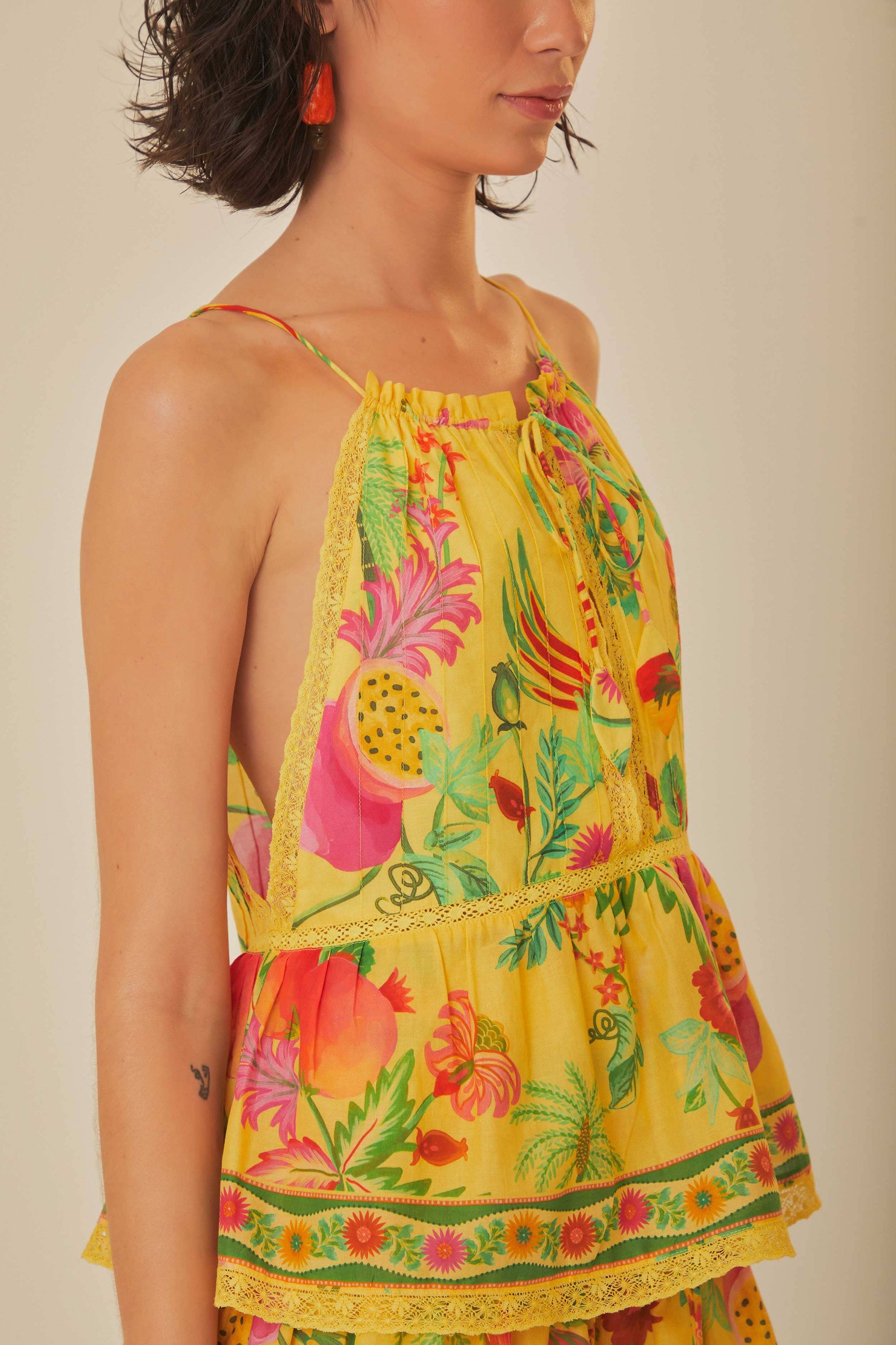 Blouse Delicate Fruit Garden sans manches en coton - Jaune