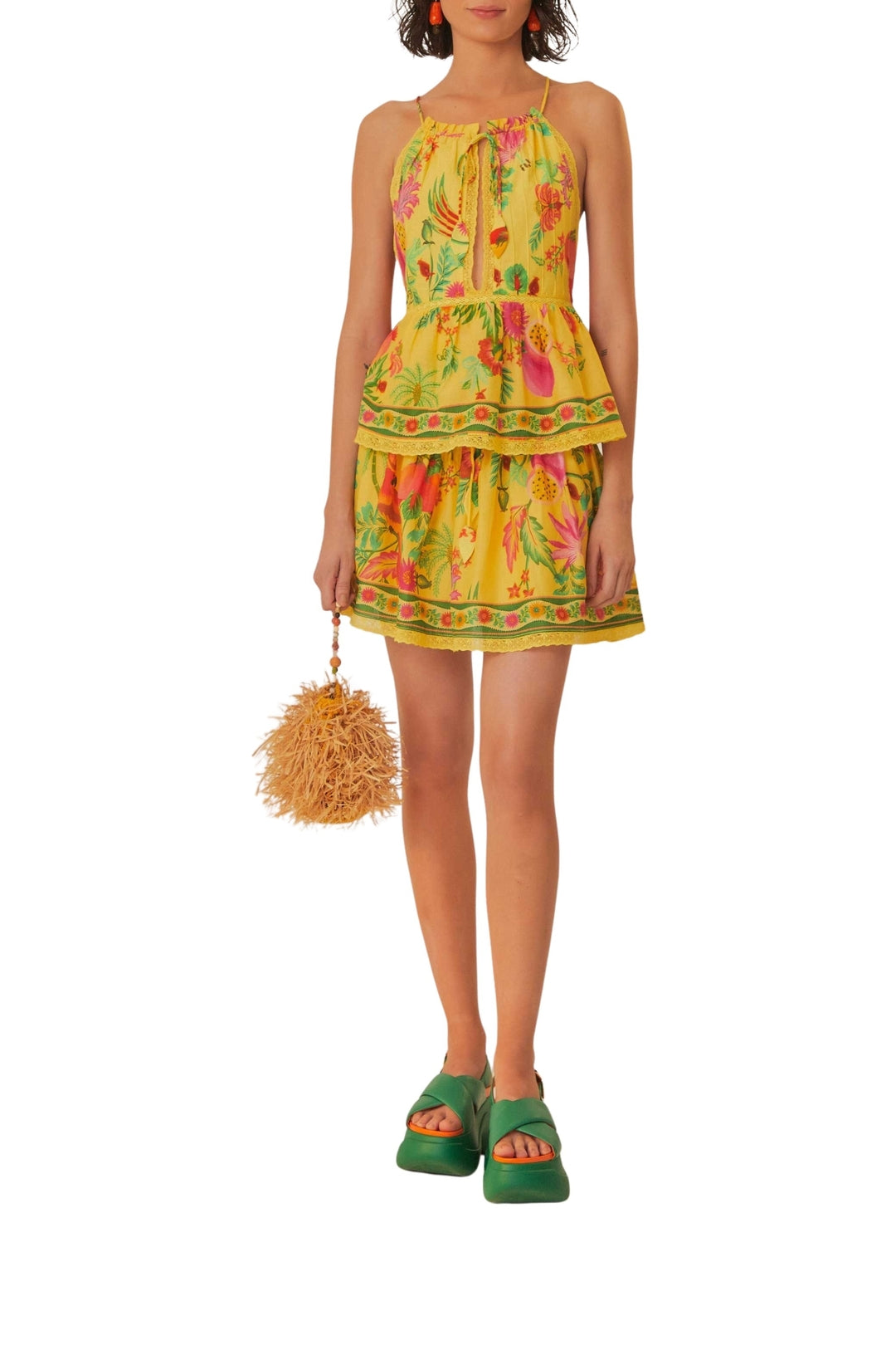 Jupe courte Delicate Fruit Garden en coton - Jaune
