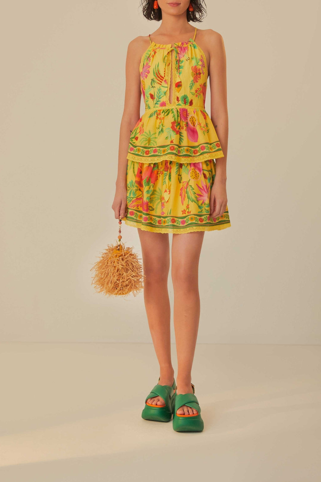 Jupe courte Delicate Fruit Garden en coton - Jaune