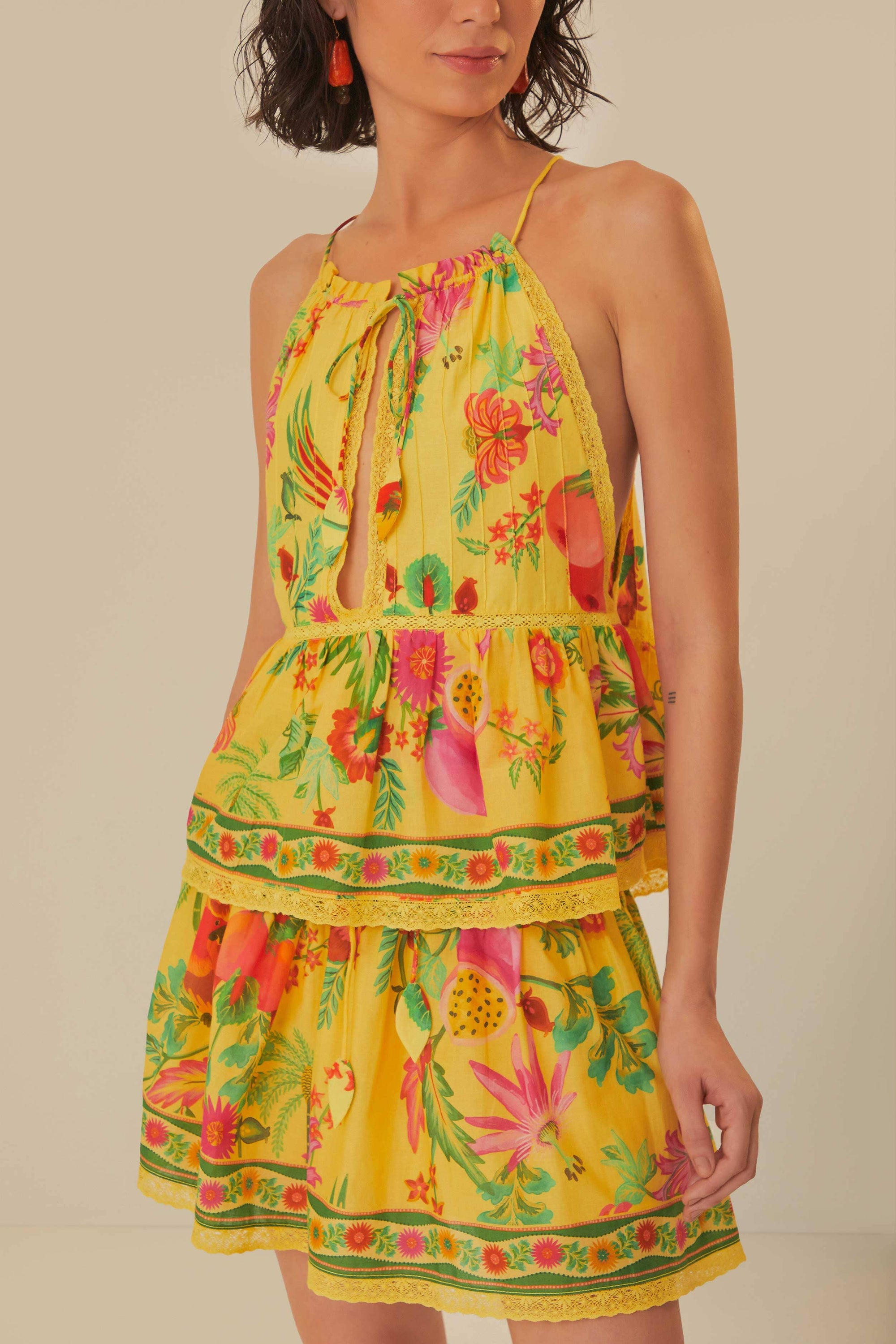 Jupe courte Delicate Fruit Garden en coton - Jaune