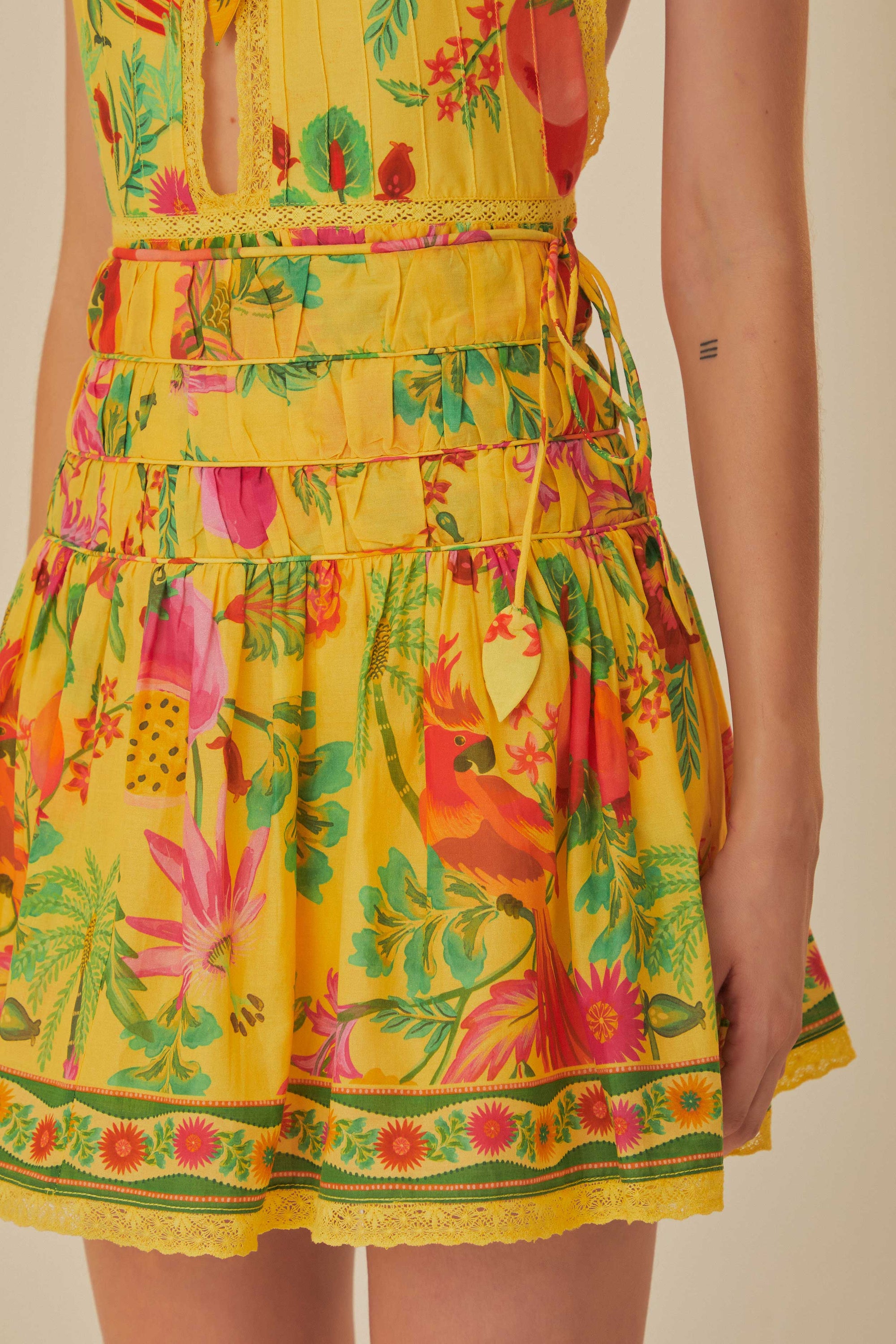 Jupe courte Delicate Fruit Garden en coton - Jaune