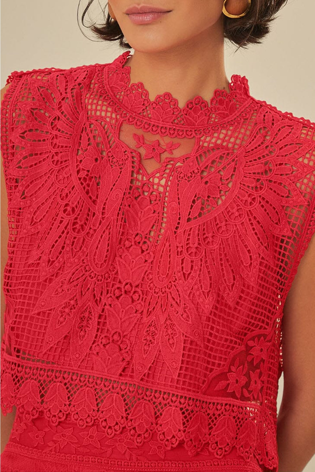 Top sans manches en dentelle - Rouge
