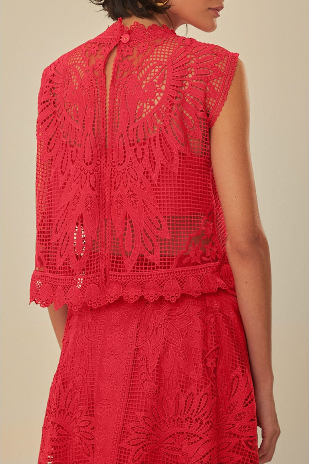 Top sans manches en dentelle - Rouge