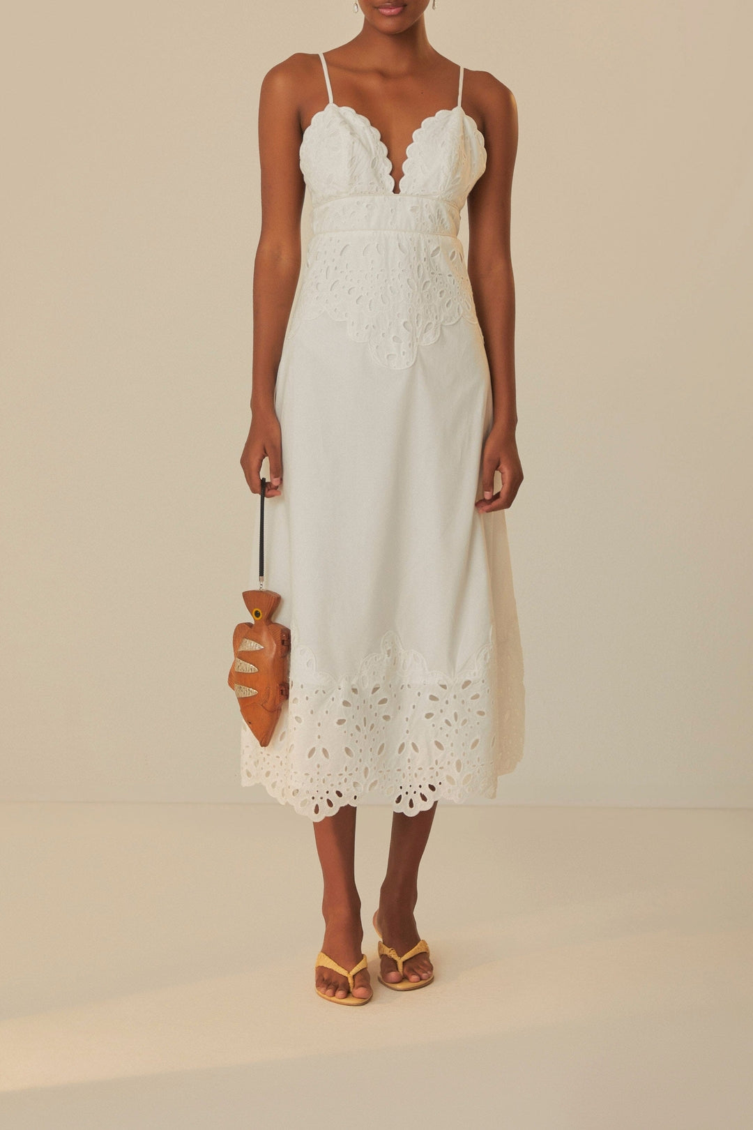 Robe midi à bretelles Laise en coton - Blanc