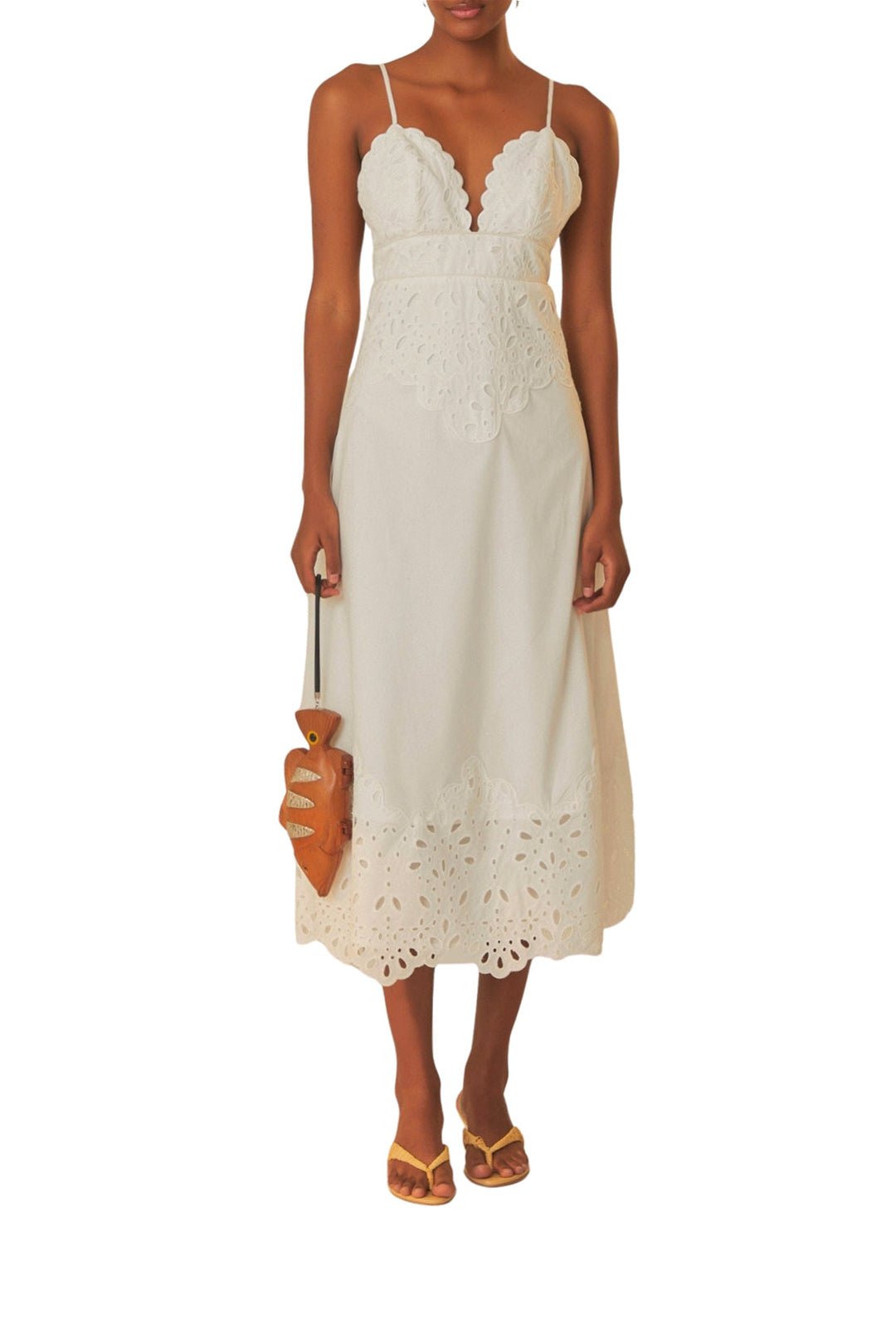 Robe midi à bretelles Laise en coton - Blanc