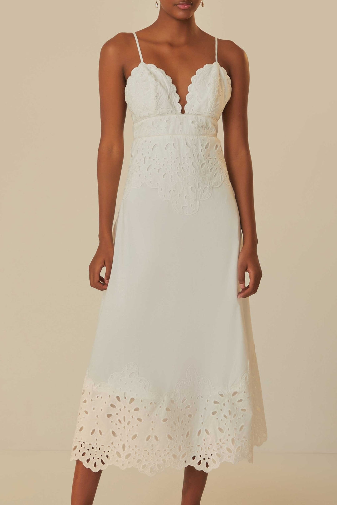 Robe midi à bretelles Laise en coton - Blanc