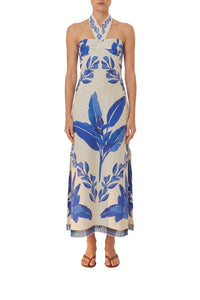 Robe midi Yard imprimée en lin - Bleu