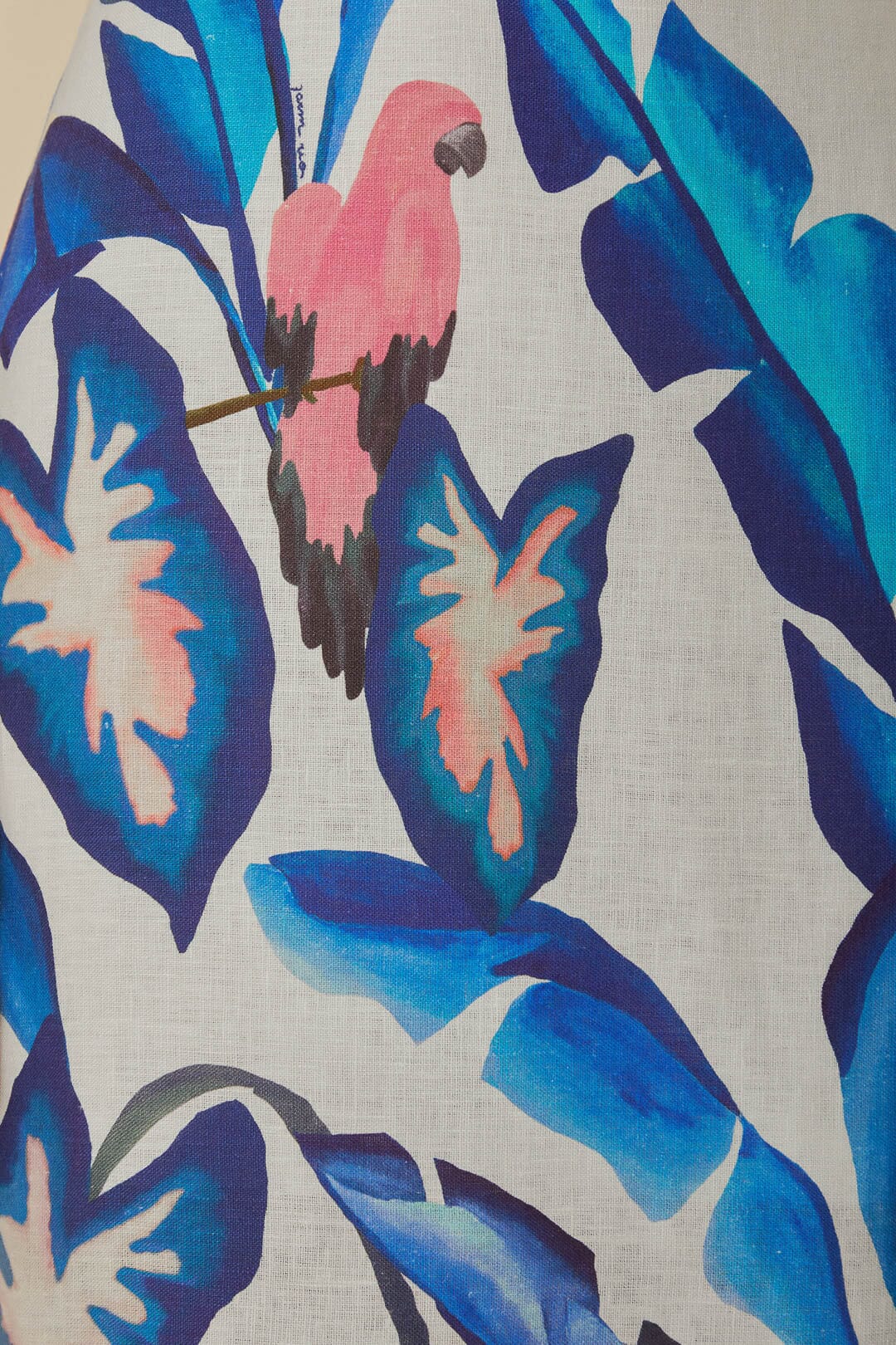Robe longue à motif feuillage en lin - Bleu