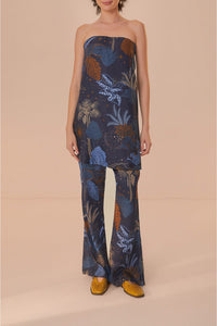 Blouse Night Jungle sans manches - Bleu