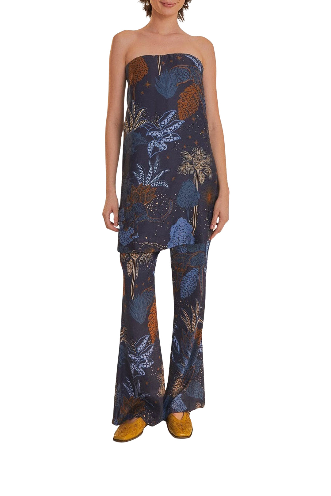 Blouse Night Jungle sans manches - Bleu
