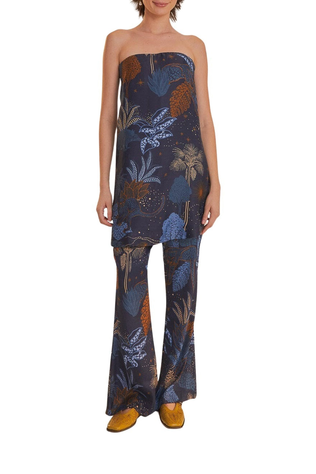 Blouse Night Jungle sans manches - Bleu