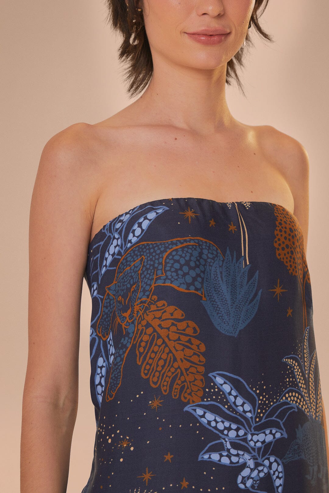 Blouse Night Jungle sans manches - Bleu