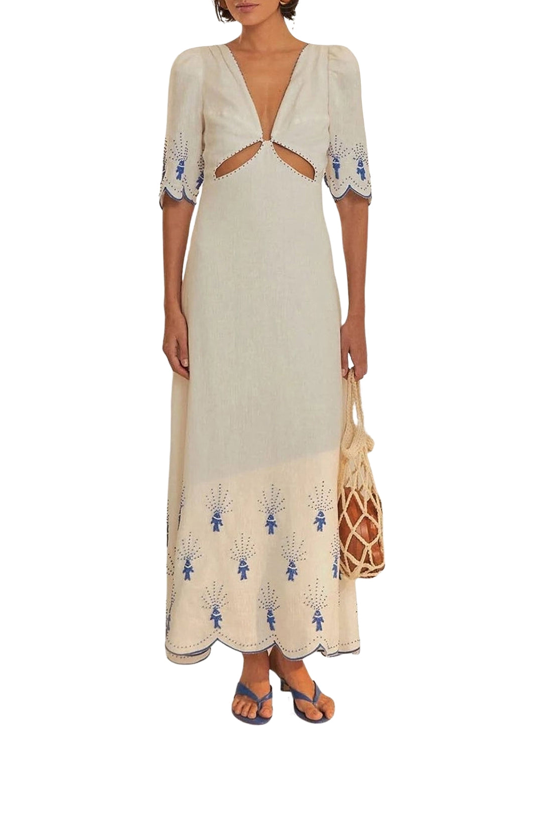 Robe longue Sea Of Fish en lin - Blanc
