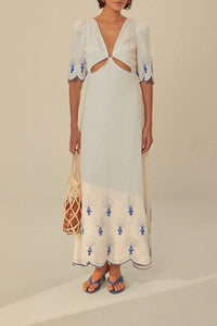 Robe longue Sea Of Fish en lin - Blanc