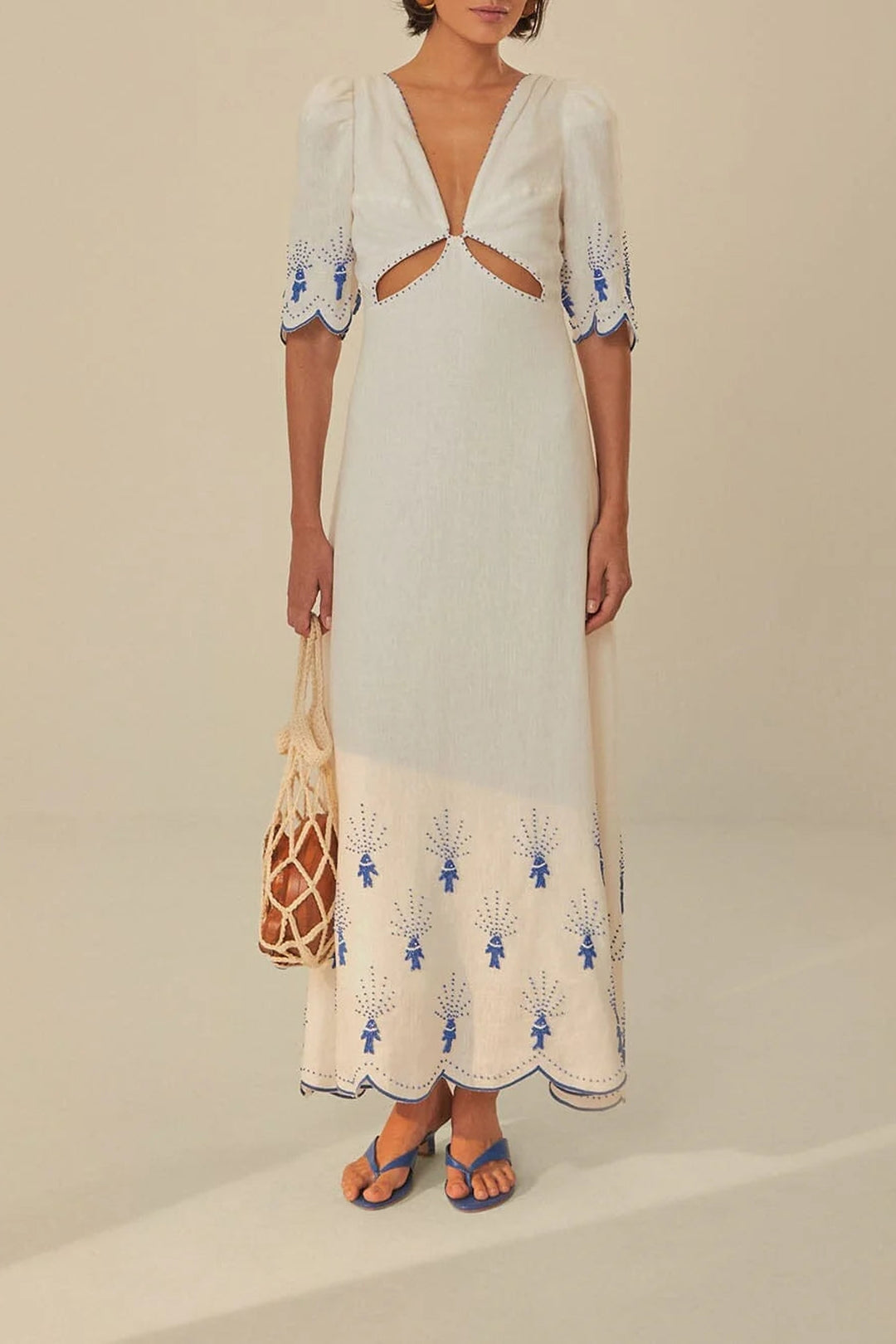 Robe longue Sea Of Fish en lin - Blanc