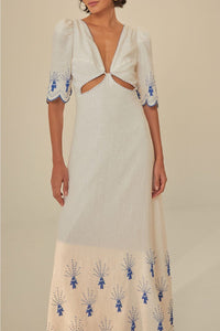 Robe longue Sea Of Fish en lin - Blanc