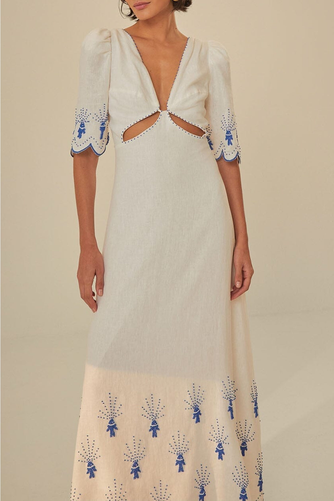 Robe longue Sea Of Fish en lin - Blanc