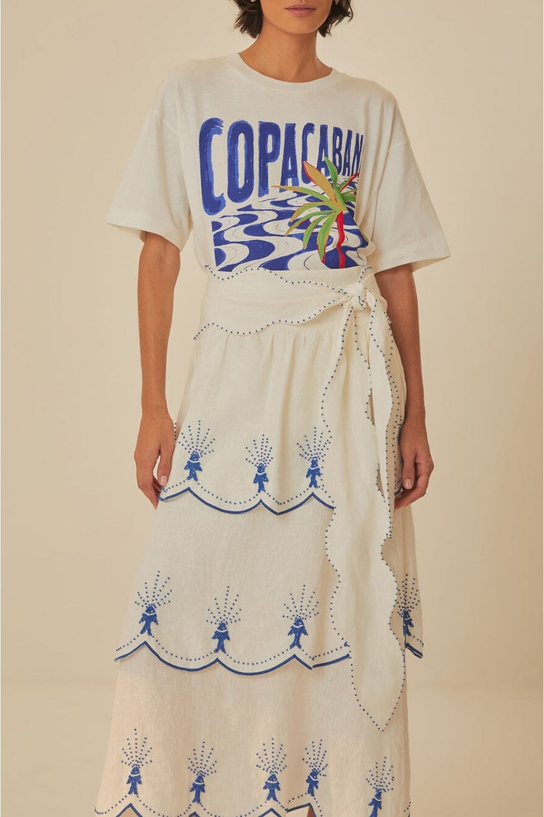 Jupe midi Sea Of Fish en lin - Blanc