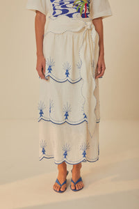 Jupe midi Sea Of Fish en lin - Blanc