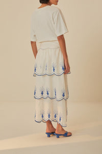 Jupe midi Sea Of Fish en lin - Blanc