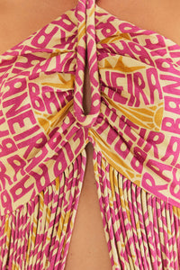Top à franges Typographic Banana en lin - Rose