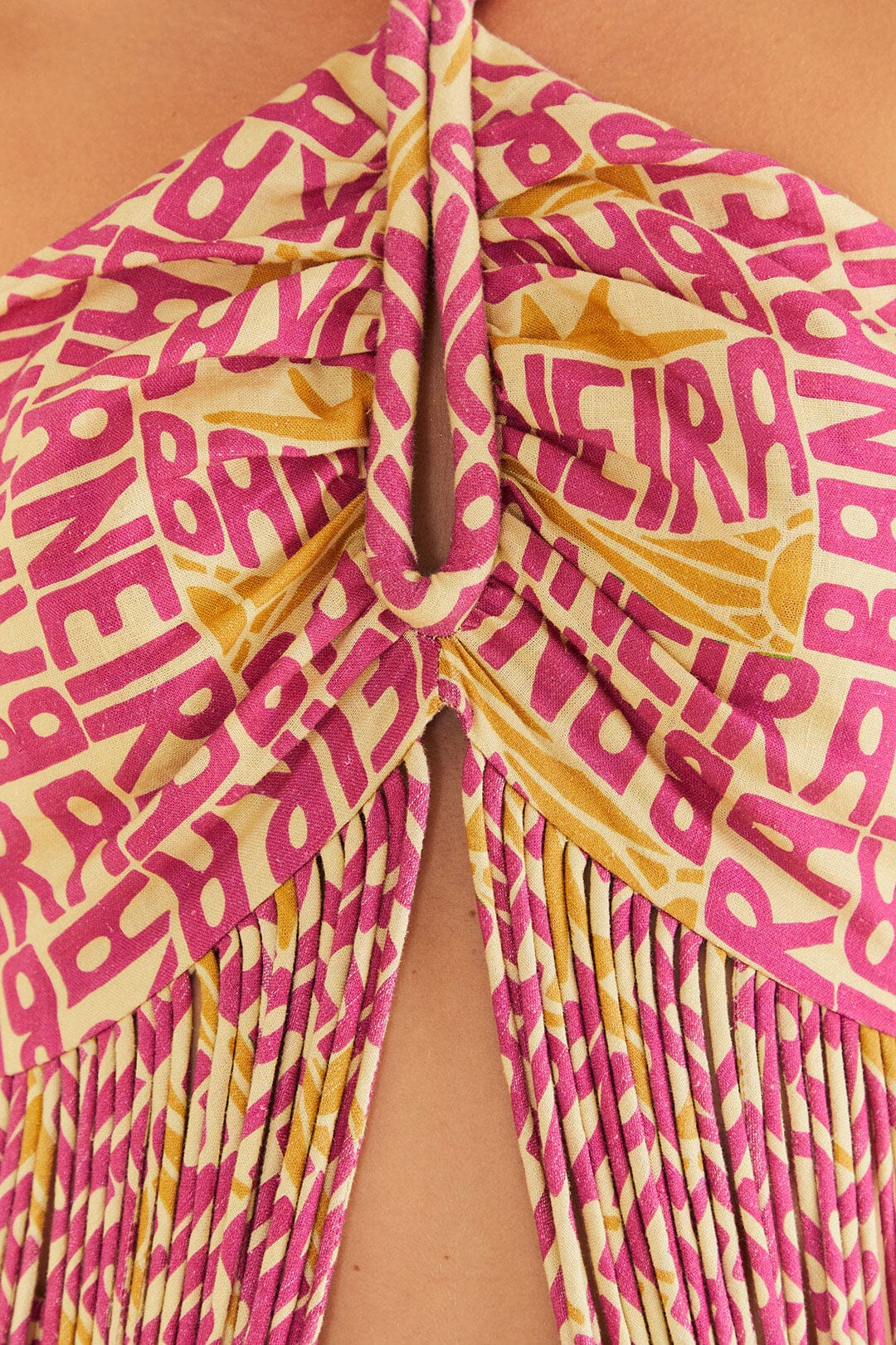 Top à franges Typographic Banana en lin - Rose
