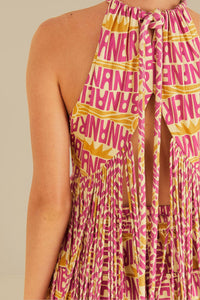 Top à franges Typographic Banana en lin - Rose