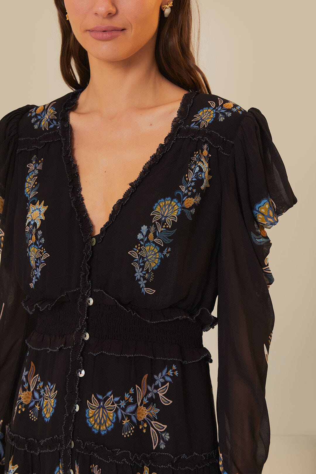 Robe midi Jardinière à manches courtes - Noir