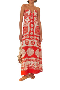 Ainika Linen Coquillage Maxi Dress - Red
