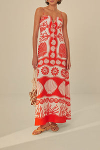 Ainika Linen Coquillage Maxi Dress - Red