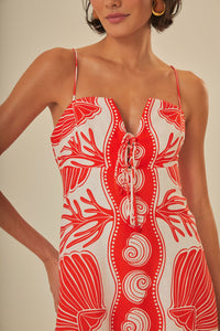 Ainika Linen Coquillage Maxi Dress - Red