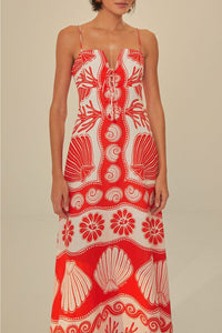 Ainika Linen Coquillage Maxi Dress - Red