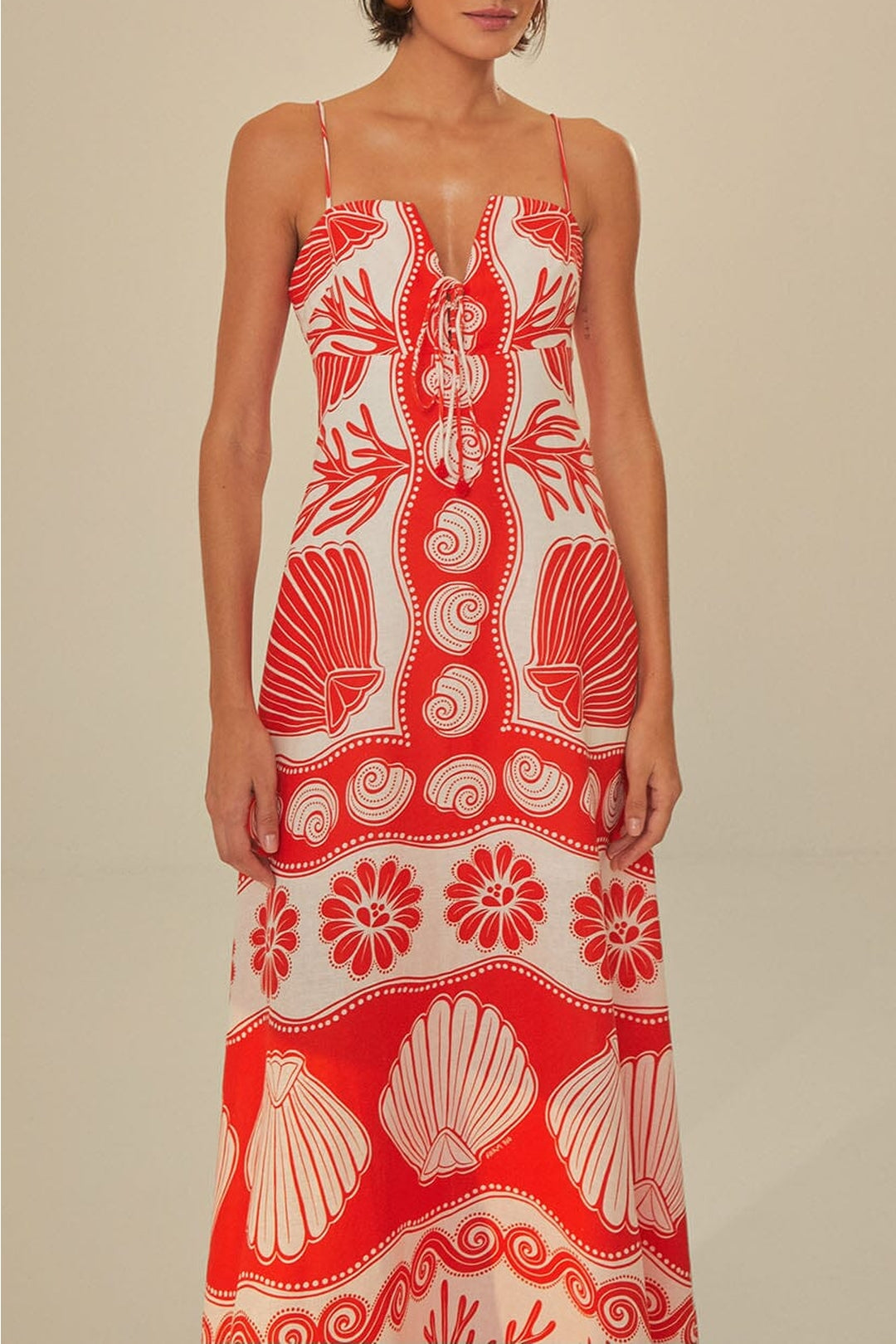 Ainika Linen Coquillage Maxi Dress - Red