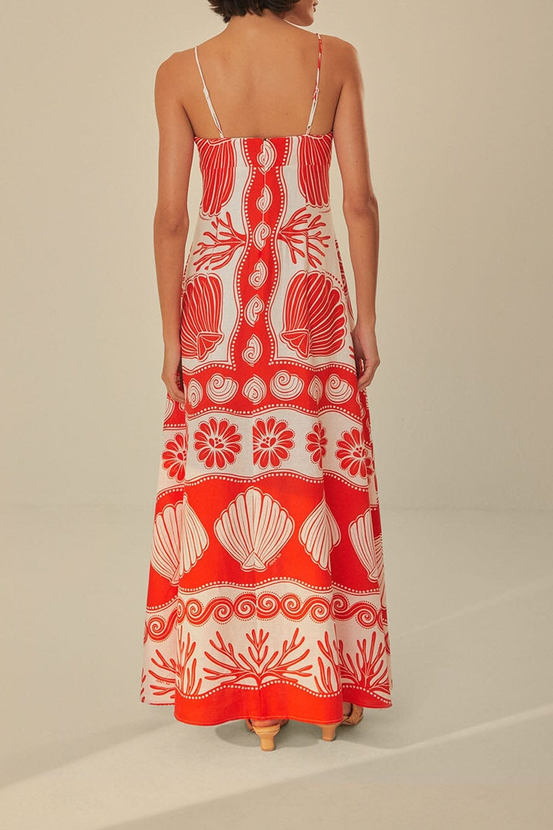 Ainika Linen Coquillage Maxi Dress - Red