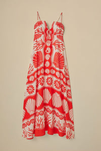 Ainika Linen Coquillage Maxi Dress - Red