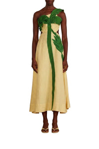 Robe midi Palm Tree en lin - Jaune