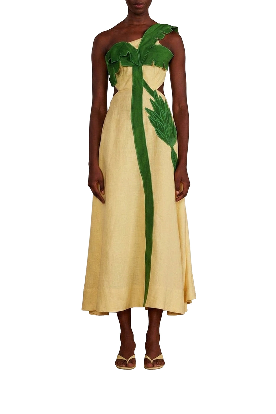 Robe midi Palm Tree en lin - Jaune