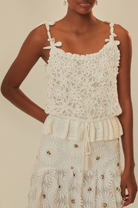 Top à fleurs crocheté en coton - Blanc
