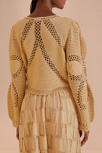 Cardigan crocheté à fleurs - Beige