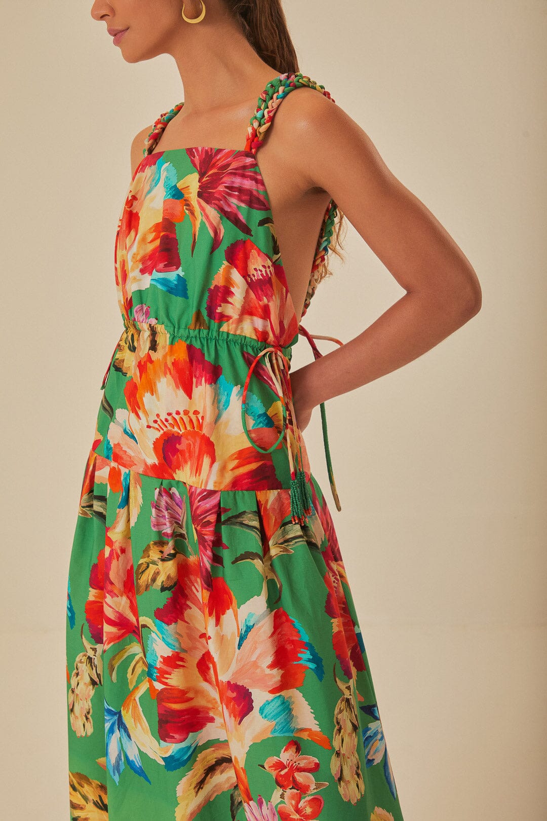 Robe midi à bretelles Tropicart en coton - Vert