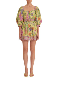 Robe courte manches courtes en coton - Jaune