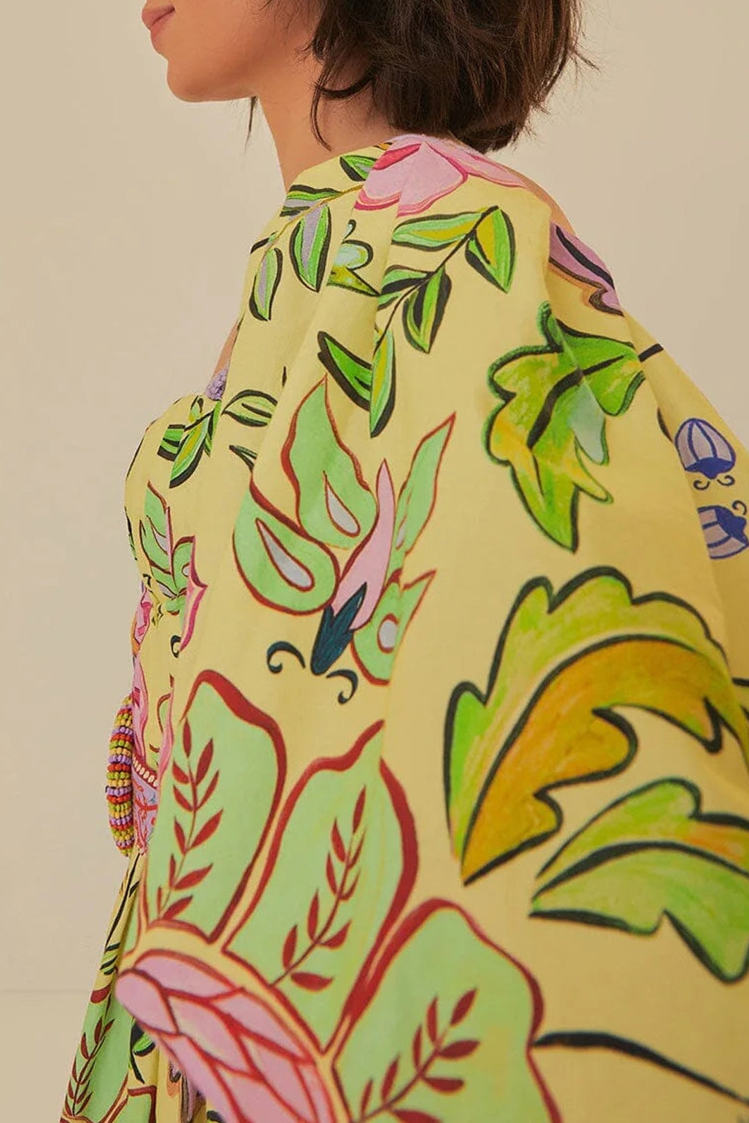 Robe courte manches courtes en coton - Jaune