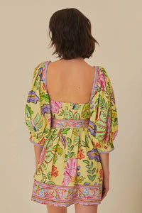 Robe courte manches courtes en coton - Jaune