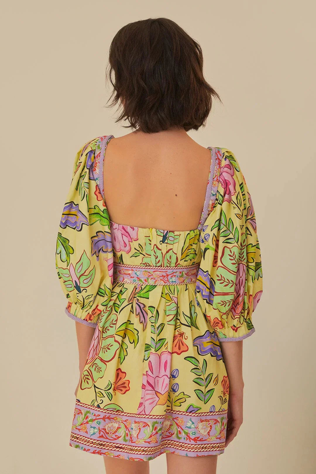 Robe courte manches courtes en coton - Jaune
