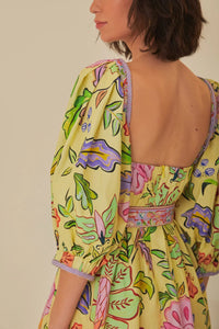 Robe courte manches courtes en coton - Jaune