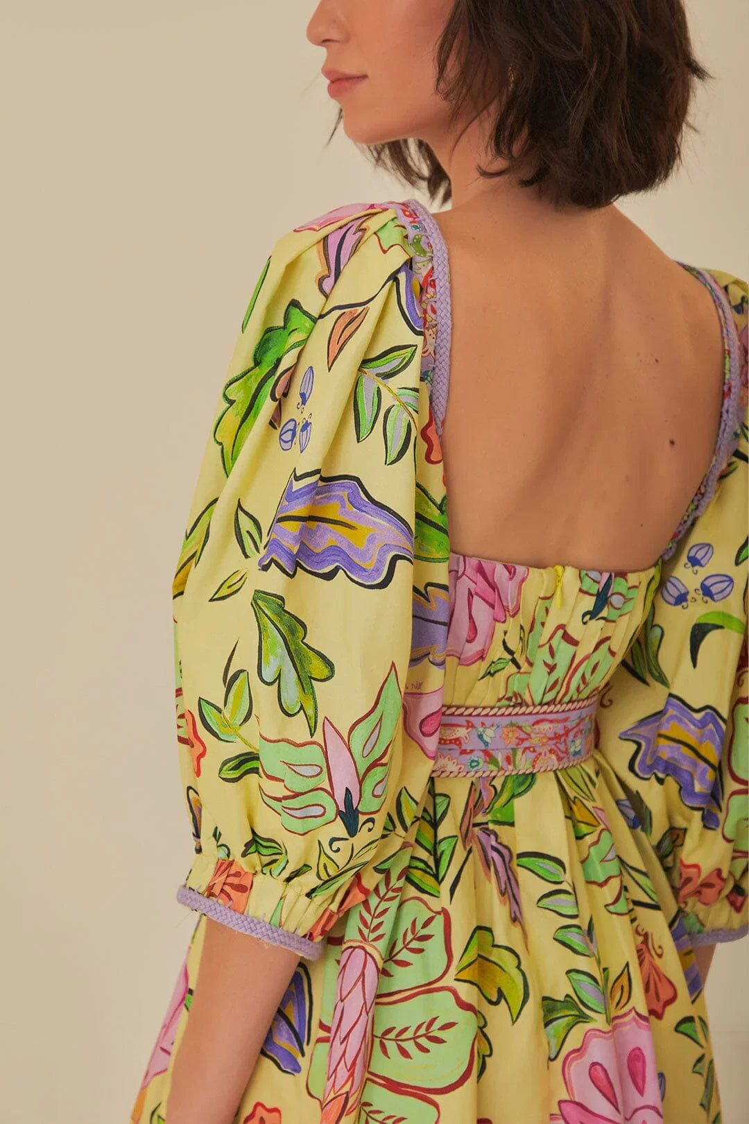Robe courte manches courtes en coton - Jaune
