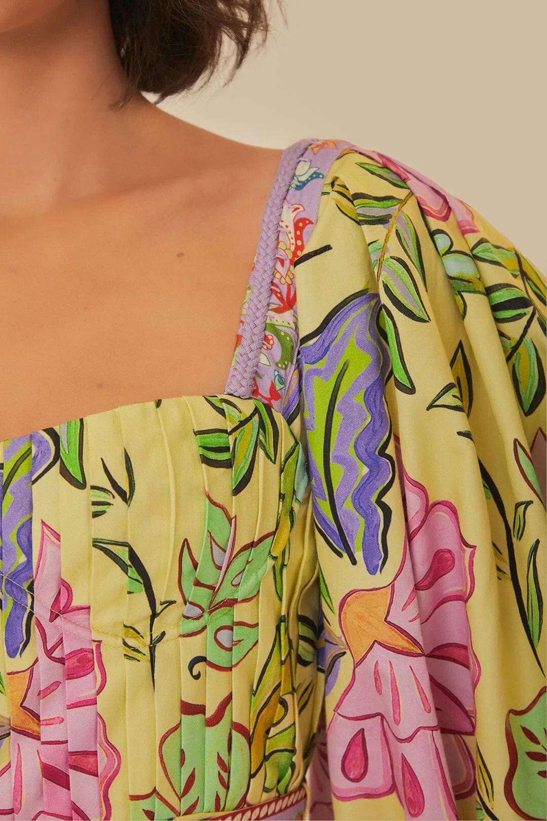 Robe courte manches courtes en coton - Jaune