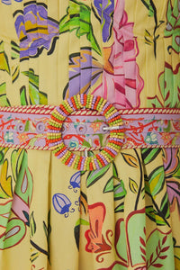 Robe courte manches courtes en coton - Jaune