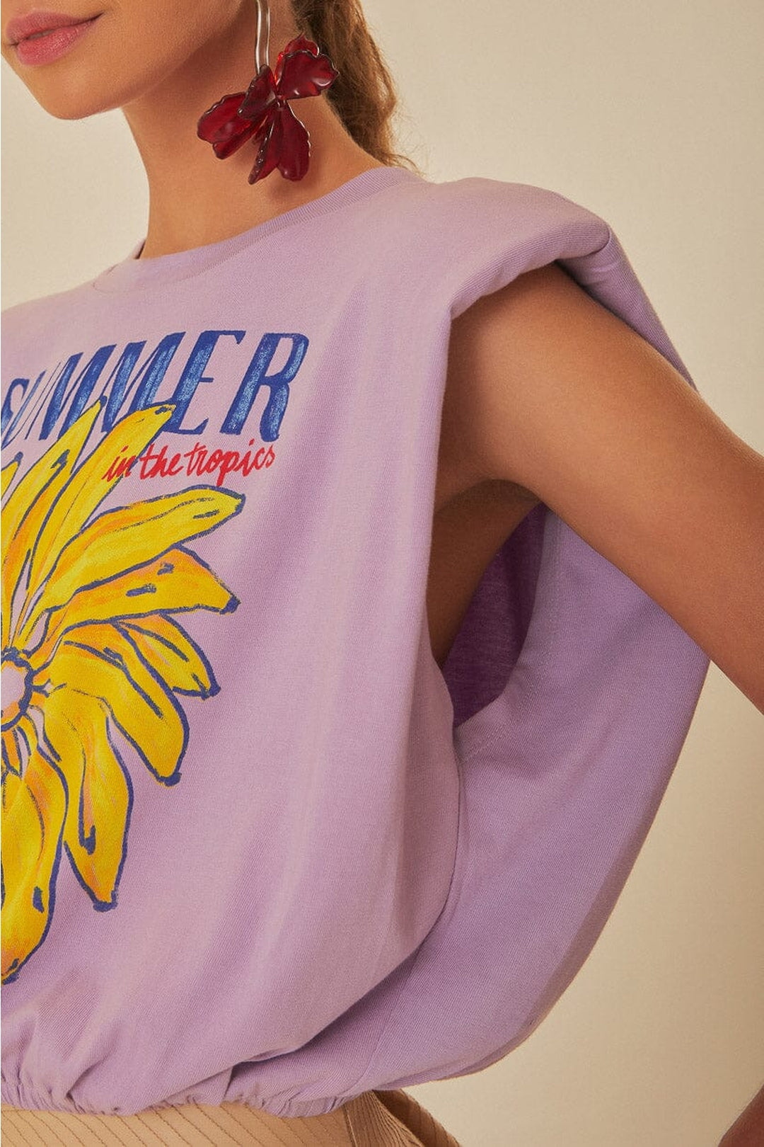 T-shirt Summer In The Tropics à épaulettes en coton - Violet